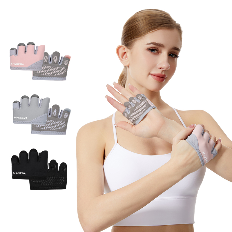 Yoga Mat - ถุงมือฟิตเนสแบบไร้นิ้วคู่หนึ่ง: ถุงมือกีฬาป้องกันการเกิดแผลพุพองสำหรับพิลาทิสและโยคะแบบอากาศ—กันลื่นและระบายอากาศได้ดี