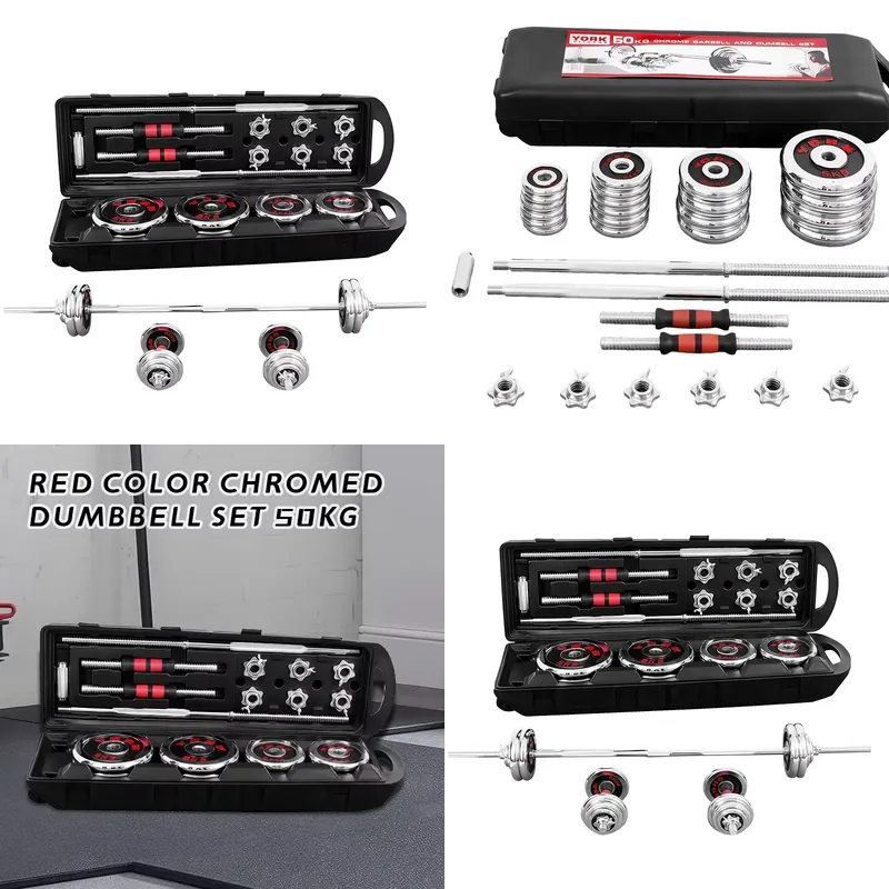 Dumbbell Set - ชุดดัมเบลเหล็กหล่อปรับน้ำหนักได้ 50 กก. รุ่นปี 2026 ชุบโครเมียมสีแดง