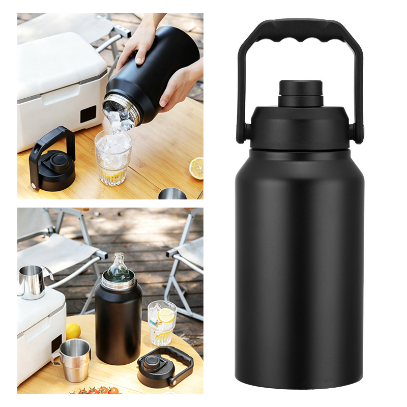 Sports Water Bottle Insulated - ขวดน้ำเก็บอุณหภูมิพร้อมฝาปิดและหูจับ ปากกว้าง ทำจากสแตนเลส 316 สำหรับเดินทาง เล่นกีฬา