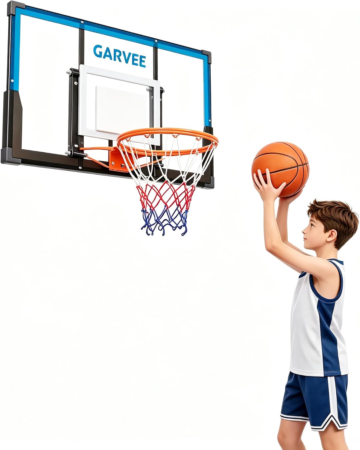 Basketball Hoop - ห่วงบาสเกตบอลติดผนัง Tacleekii ขนาด 43.3 นิ้ว พร้อมโครงเหล็กและแผ่นหลังทำจากโพลีคาร์บอเนตบุด้วยวัสดุ