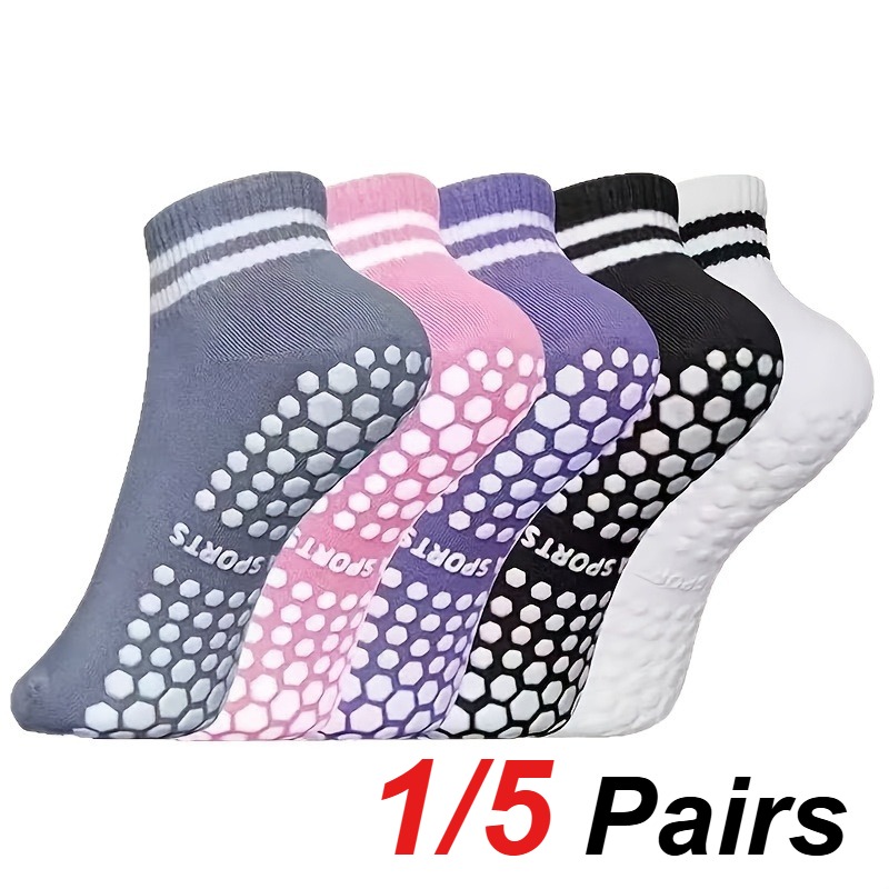 Yoga Mat - 1/5 คู่ถุงเท้าโยคะซิลิโคนกันลื่นสำหรับผู้หญิงซับเหงื่อระบายอากาศได้ดีลำลองเต้นรำฟิตเนสถุงเท้ากีฬาทุกฤดูกาล