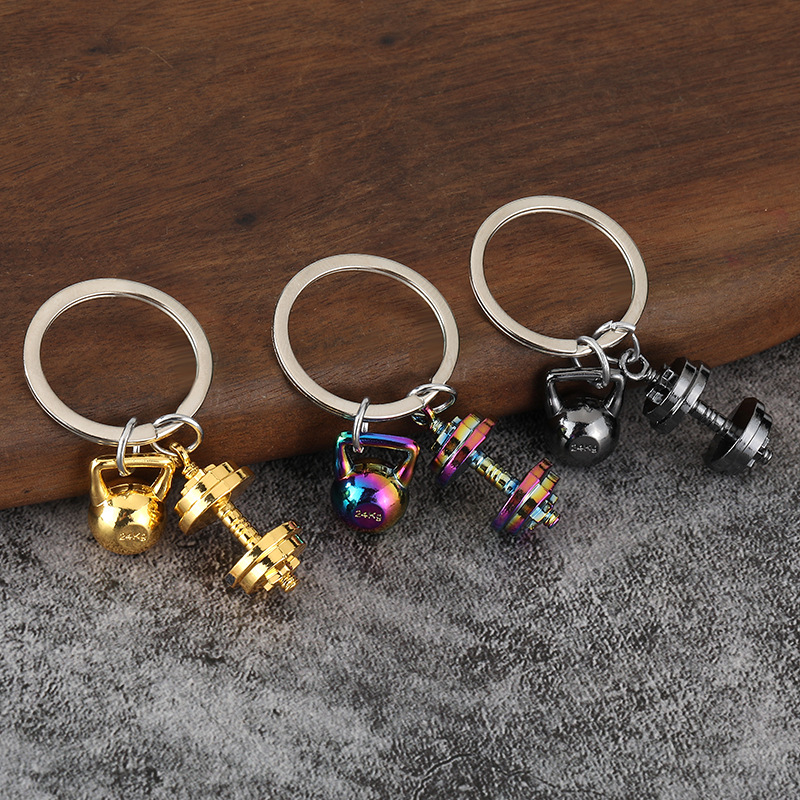 Dumbbell Set - จี้โลหะรูปอุปกรณ์ยกน้ำหนักสำหรับคู่รัก ของที่ระลึกเกี่ยวกับกีฬา จี้รูปดัมเบลสำหรับยิม พวงกุญแจ