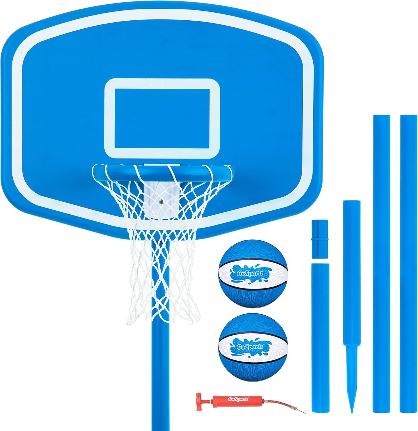 Basketball Hoop - ชุดเกมบาสเก็ตบอลสำหรับสระว่ายน้ำแบบตั้งพื้น พร้อมลูกบาสเก็ตบอล 2 ลูก และปั๊มลม