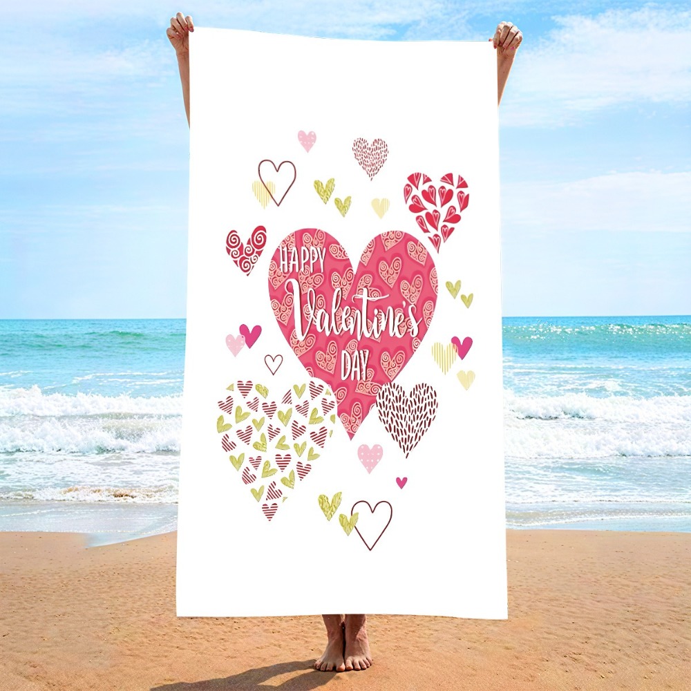 Yoga Mat - ผ้าเช็ดตัวลายหัวใจ 27x55 นิ้ว ผ้าเช็ดตัวชายหาด ไมโครไฟเบอร์ แห้งเร็ว